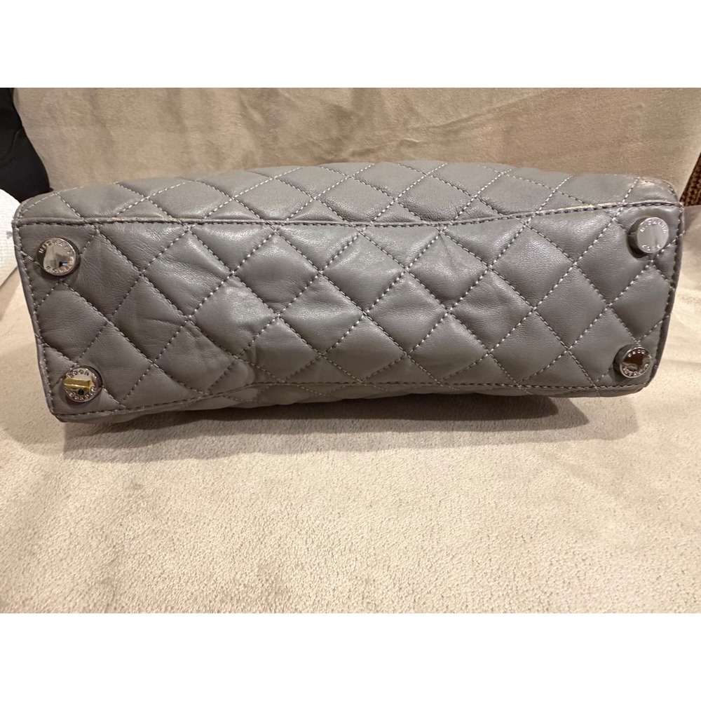 Michael Kors Susannah Quilted Leather Tote Bag Grey Silver Hardware Shoulder Bag - Picture 7 of 11